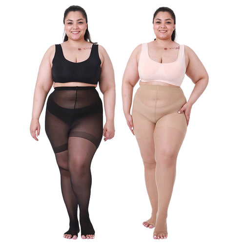 2 Pairs Womens 20D Ultra Toeless Sheer Tights Open Toe Control Top Plus Size  Pantyhose