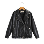 Turn-down Collar Loose Leather Jacket Womens Top