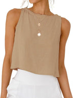 IDEALSANXUN Womens Linen Crop Tank Tops 2026 Spring Summer Sleeveless Tops