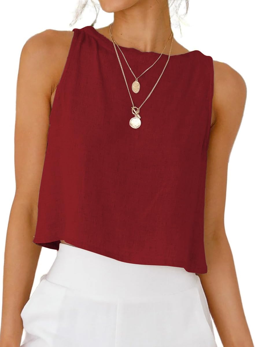 IDEALSANXUN Womens Linen Crop Tank Tops 2026 Spring Summer Sleeveless Tops