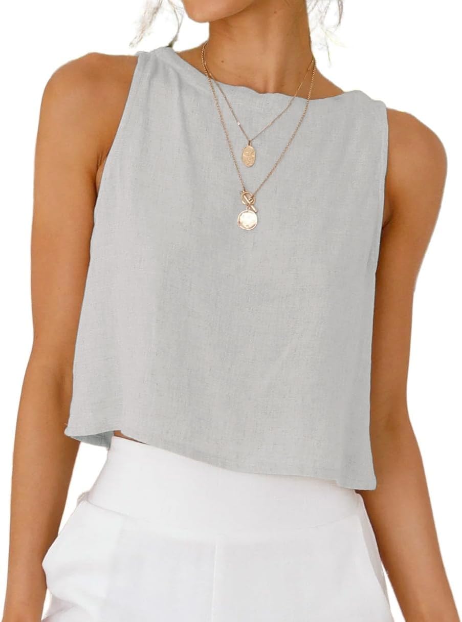 IDEALSANXUN Womens Linen Crop Tank Tops 2026 Spring Summer Sleeveless Tops