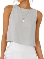 IDEALSANXUN Womens Linen Crop Tank Tops 2026 Spring Summer Sleeveless Tops