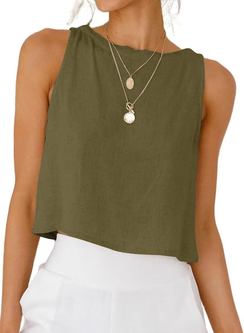 IDEALSANXUN Womens Linen Crop Tank Tops 2026 Spring Summer Sleeveless Tops