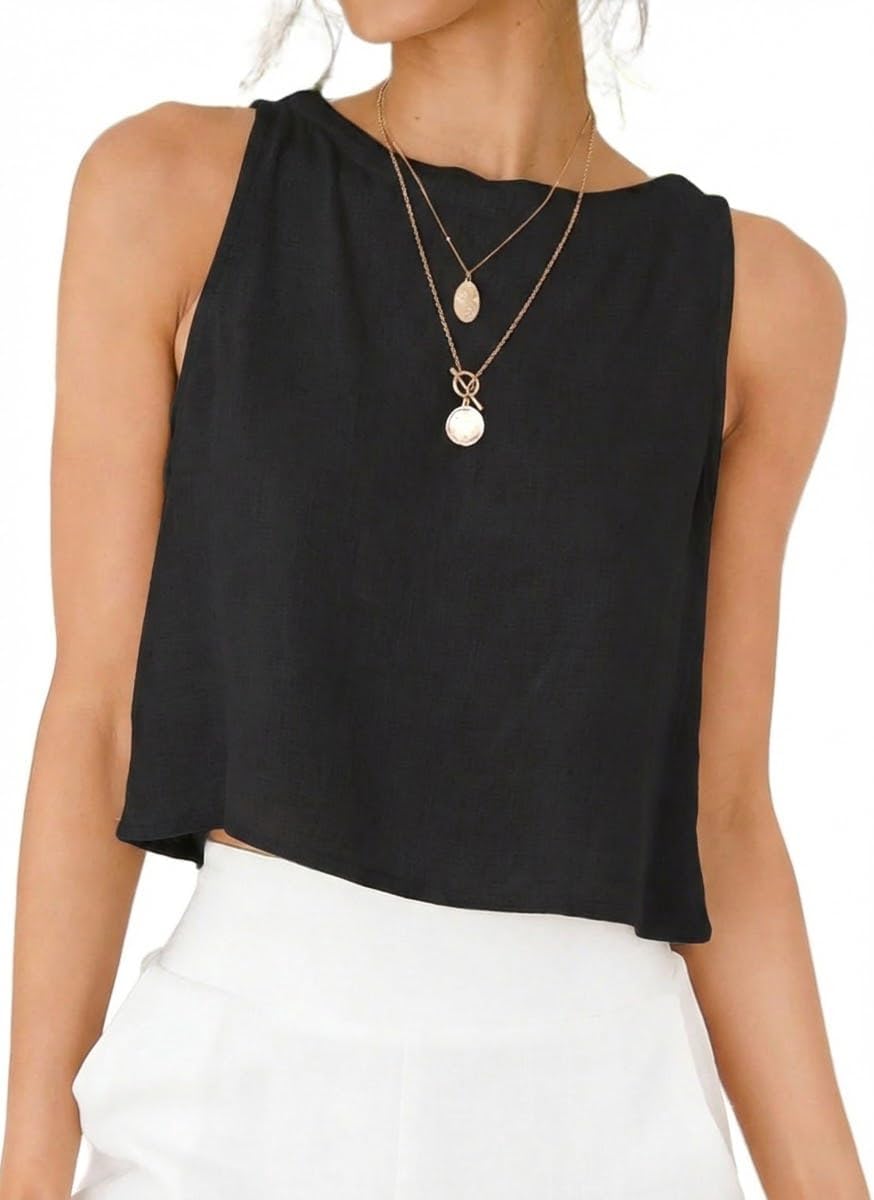 IDEALSANXUN Womens Linen Crop Tank Tops 2026 Spring Summer Sleeveless Tops