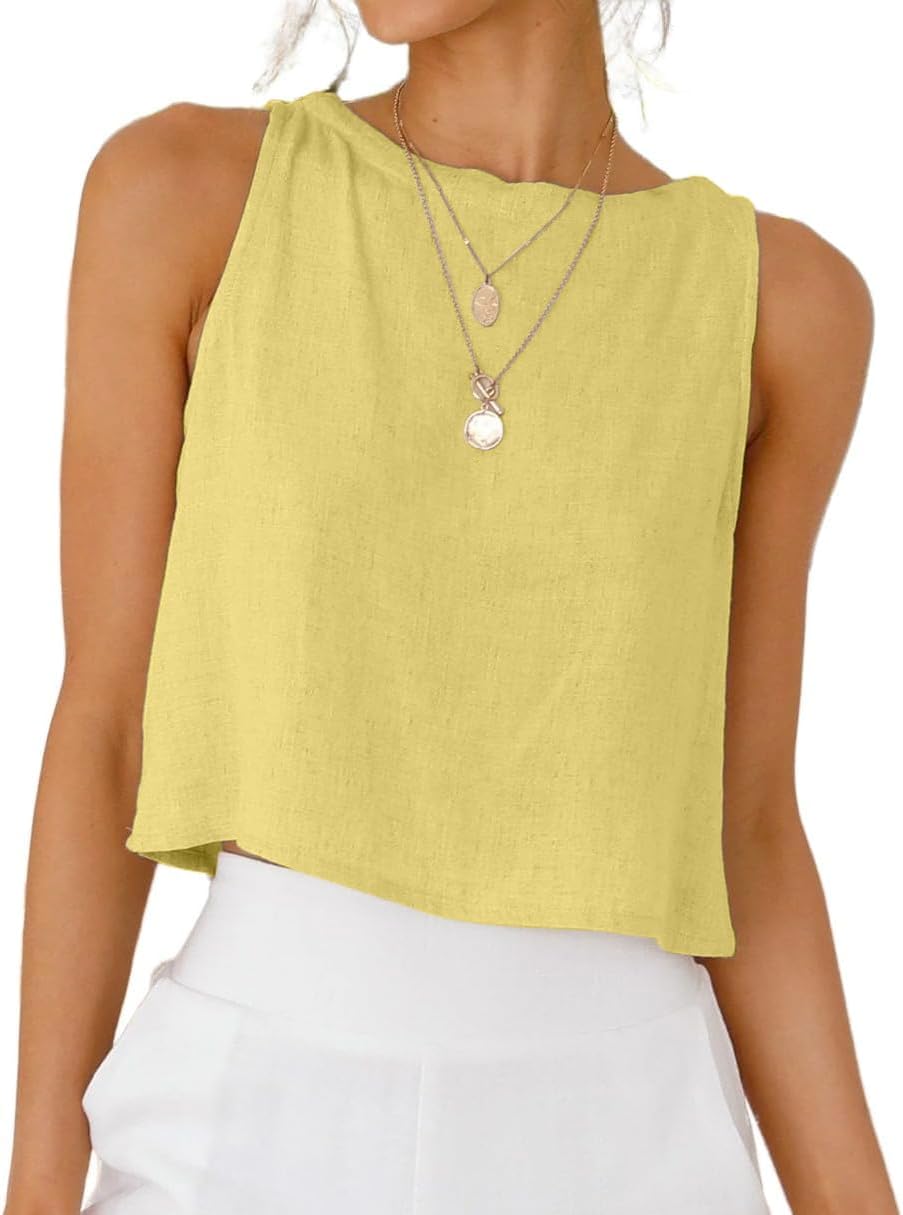 IDEALSANXUN Womens Linen Crop Tank Tops 2026 Spring Summer Sleeveless Tops