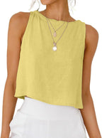 IDEALSANXUN Womens Linen Crop Tank Tops 2026 Spring Summer Sleeveless Tops
