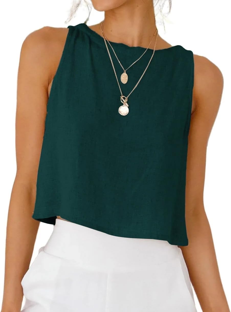 IDEALSANXUN Womens Linen Crop Tank Tops 2026 Spring Summer Sleeveless Tops