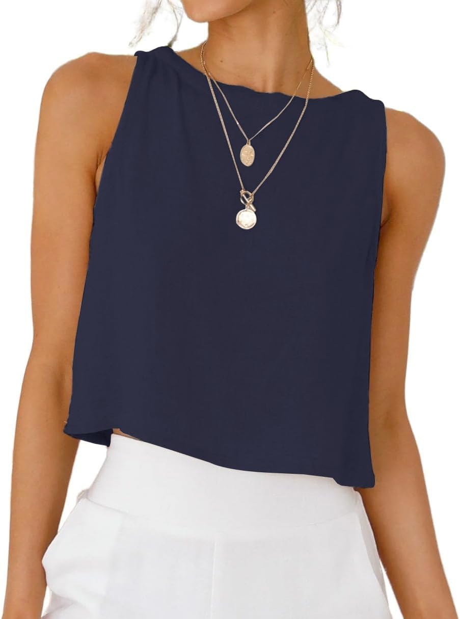 IDEALSANXUN Womens Linen Crop Tank Tops 2026 Spring Summer Sleeveless Tops