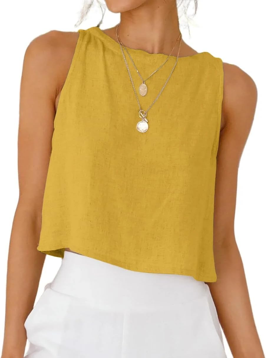IDEALSANXUN Womens Linen Crop Tank Tops 2026 Spring Summer Sleeveless Tops
