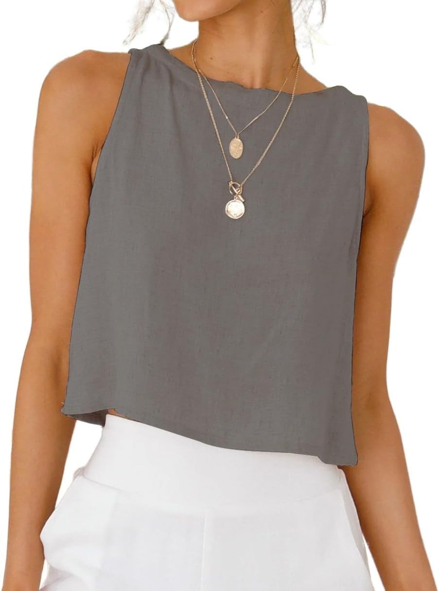 IDEALSANXUN Womens Linen Crop Tank Tops 2026 Spring Summer Sleeveless Tops