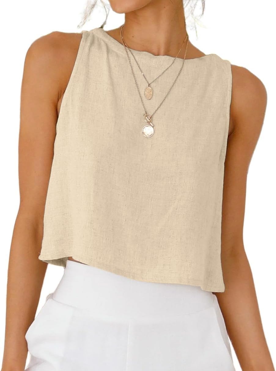 IDEALSANXUN Womens Linen Crop Tank Tops 2026 Spring Summer Sleeveless Tops