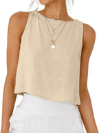 IDEALSANXUN Womens Linen Crop Tank Tops 2026 Spring Summer Sleeveless Tops