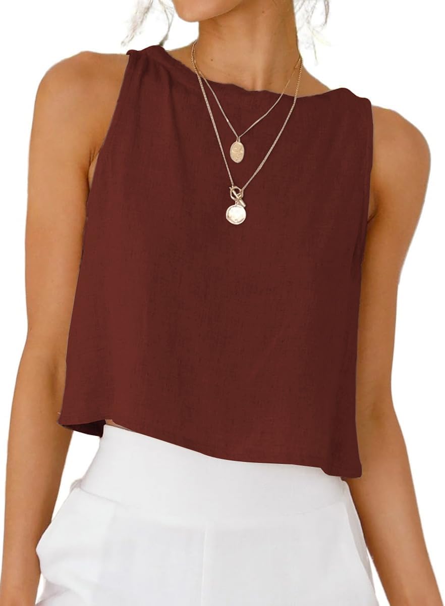 IDEALSANXUN Womens Linen Crop Tank Tops 2026 Spring Summer Sleeveless Tops