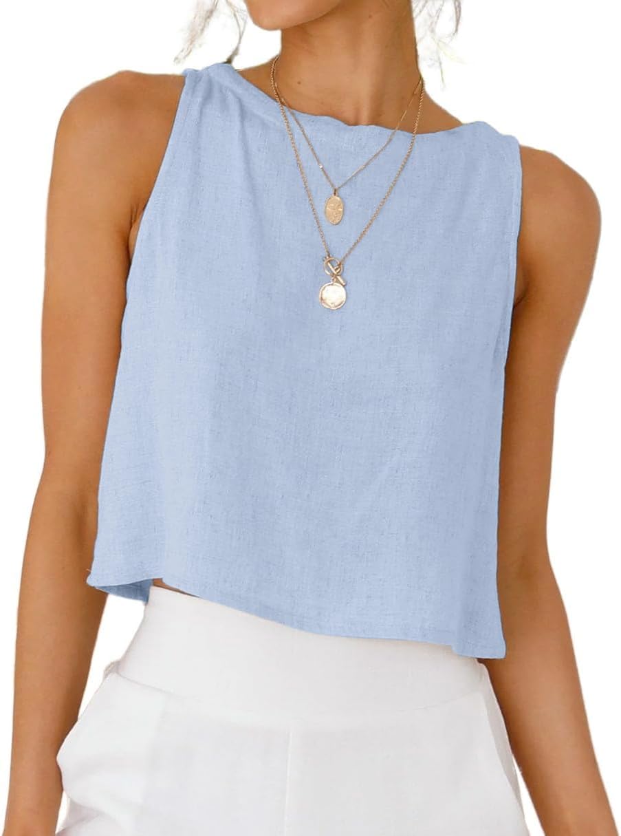 IDEALSANXUN Womens Linen Crop Tank Tops 2026 Spring Summer Sleeveless Tops