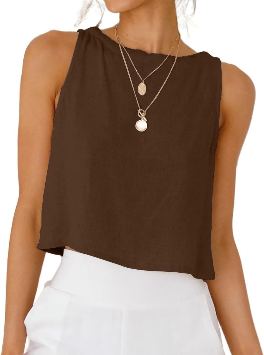 IDEALSANXUN Womens Linen Crop Tank Tops 2026 Spring Summer Sleeveless Tops