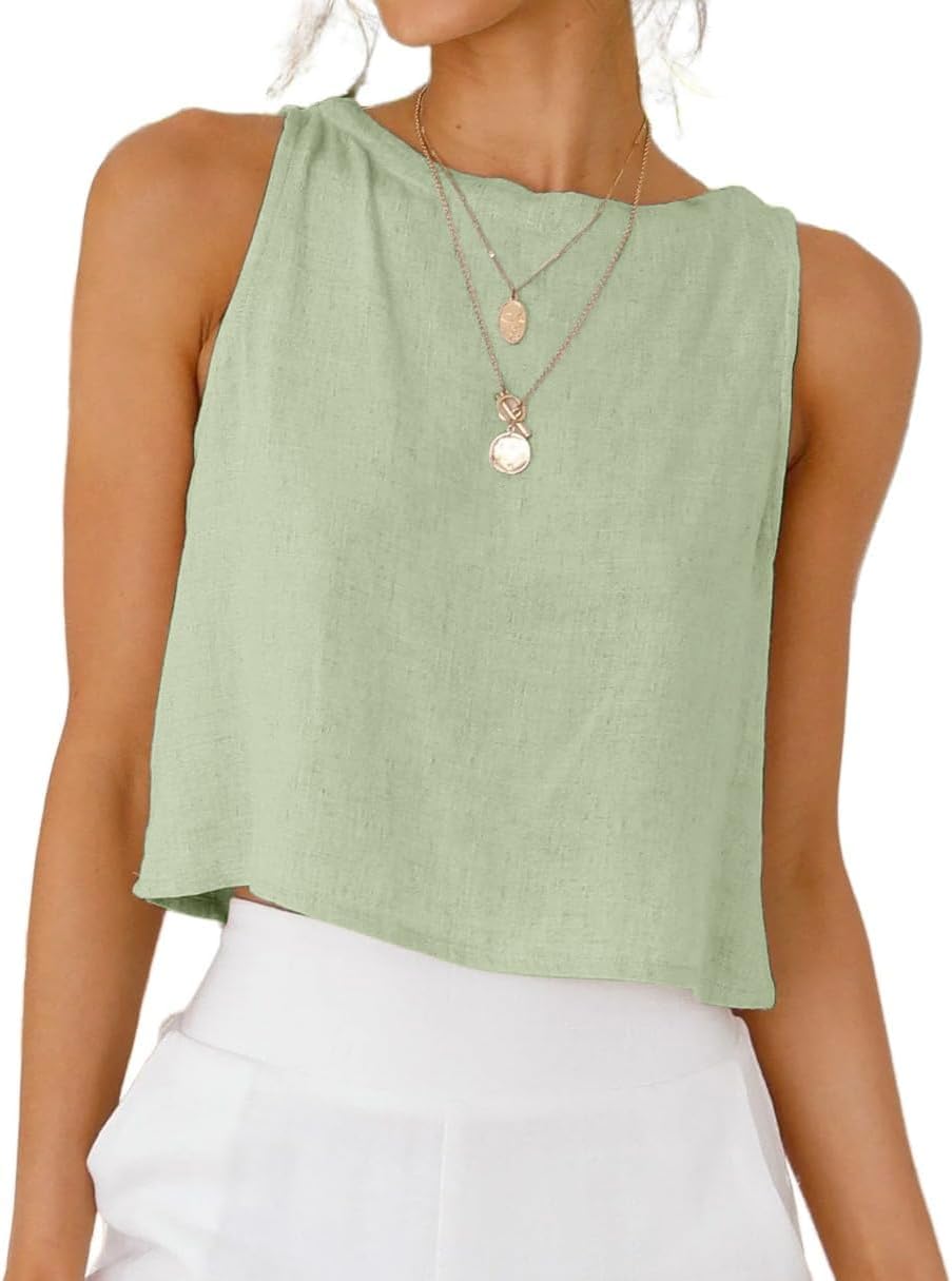 IDEALSANXUN Womens Linen Crop Tank Tops 2026 Spring Summer Sleeveless Tops