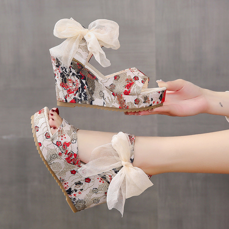 Women's Fashion Plus-Size Printed Lace Sandals