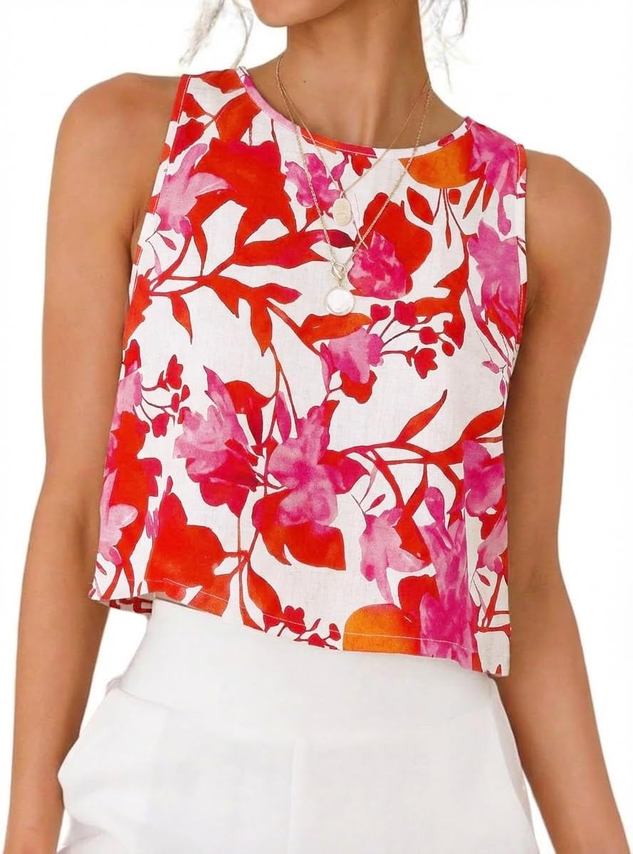 IDEALSANXUN Womens Linen Crop Tank Tops 2026 Spring Summer Sleeveless Tops