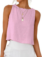 IDEALSANXUN Womens Linen Crop Tank Tops 2026 Spring Summer Sleeveless Tops