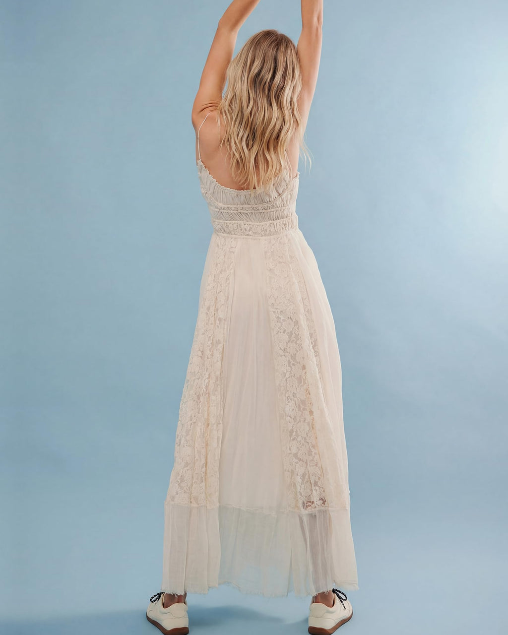 Gacaky Summer Dress for Women Casual Lace Floral Embroidered Bohemian Maxi Dress Flowy A Line Beach Long Dresses