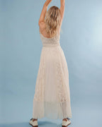 Gacaky Summer Dress for Women Casual Lace Floral Embroidered Bohemian Maxi Dress Flowy A Line Beach Long Dresses