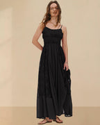 Gacaky Summer Dress for Women Casual Lace Floral Embroidered Bohemian Maxi Dress Flowy A Line Beach Long Dresses