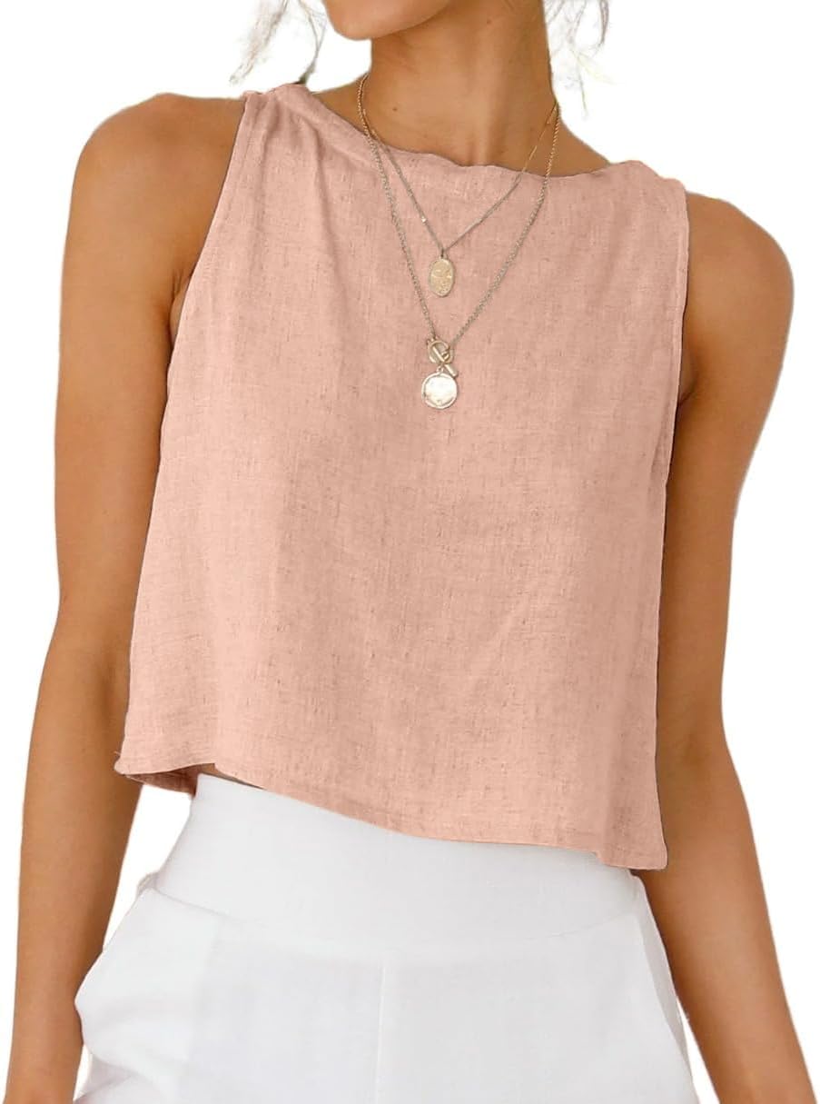 IDEALSANXUN Womens Linen Crop Tank Tops 2026 Spring Summer Sleeveless Tops
