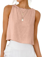 IDEALSANXUN Womens Linen Crop Tank Tops 2026 Spring Summer Sleeveless Tops