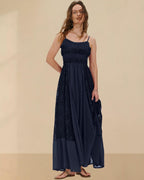 Gacaky Summer Dress for Women Casual Lace Floral Embroidered Bohemian Maxi Dress Flowy A Line Beach Long Dresses