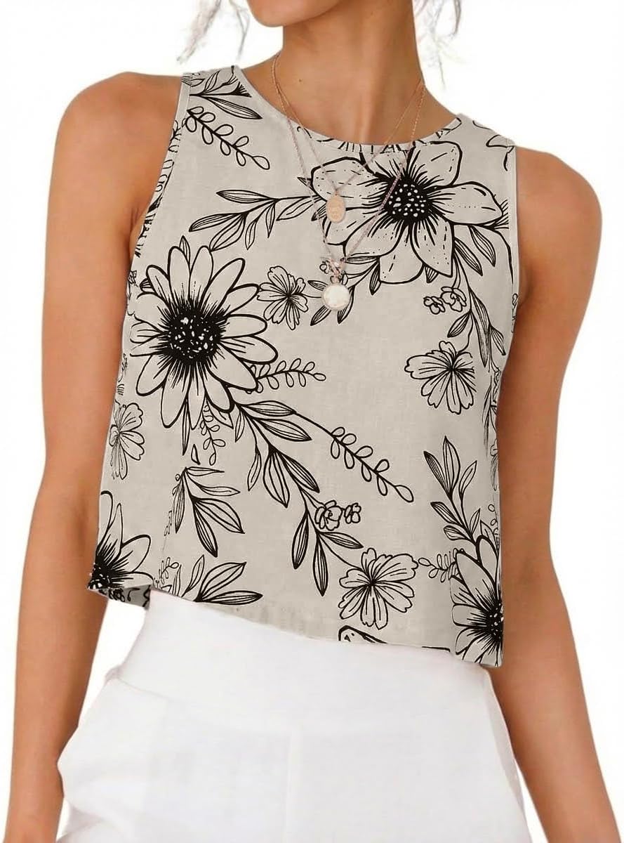 IDEALSANXUN Womens Linen Crop Tank Tops 2026 Spring Summer Sleeveless Tops