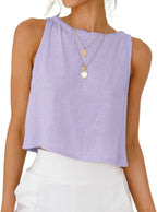 IDEALSANXUN Womens Linen Crop Tank Tops 2026 Spring Summer Sleeveless Tops