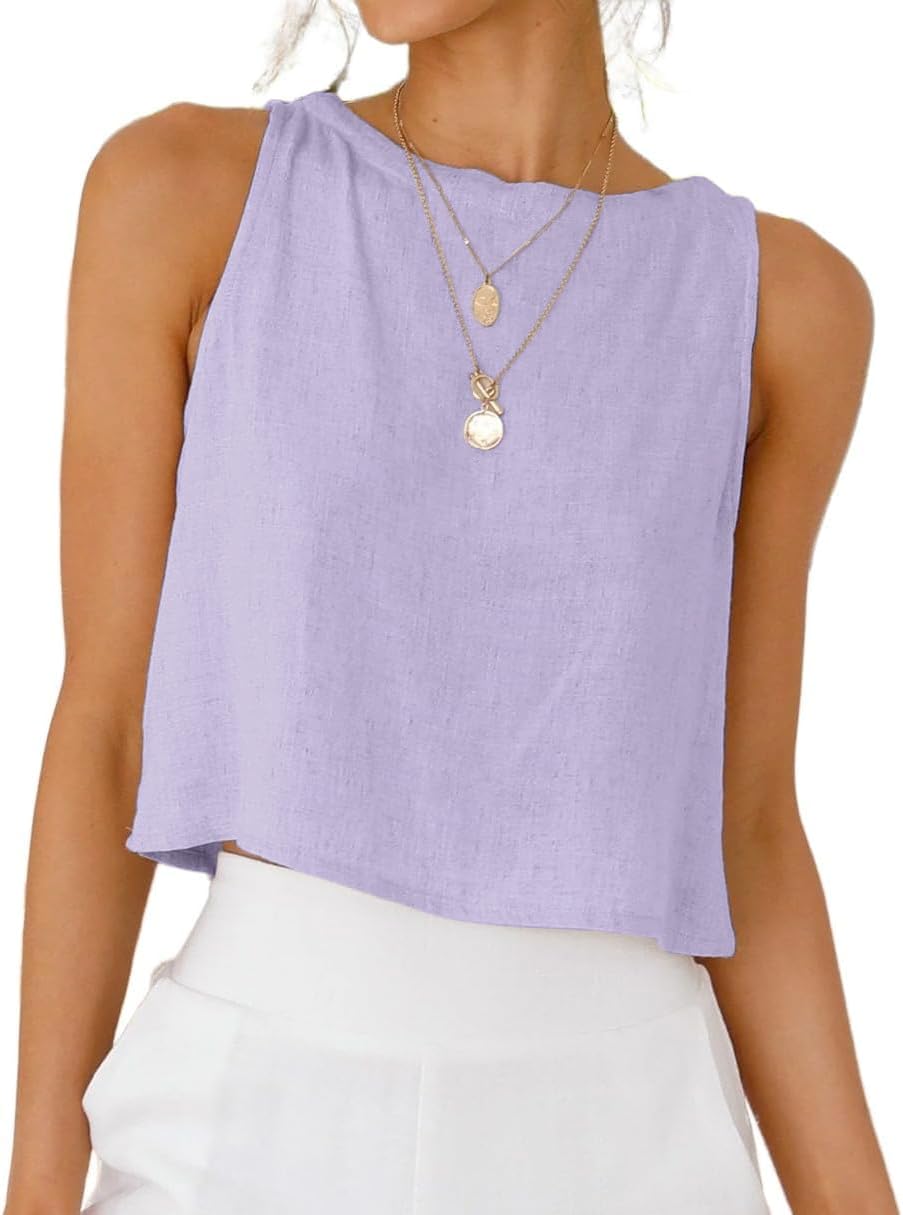 IDEALSANXUN Womens Linen Crop Tank Tops 2026 Spring Summer Sleeveless Tops