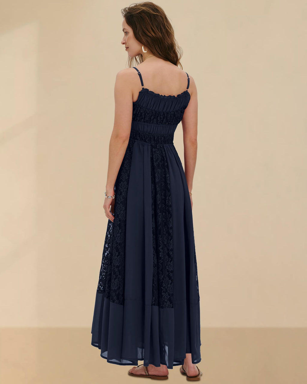 Gacaky Summer Dress for Women Casual Lace Floral Embroidered Bohemian Maxi Dress Flowy A Line Beach Long Dresses