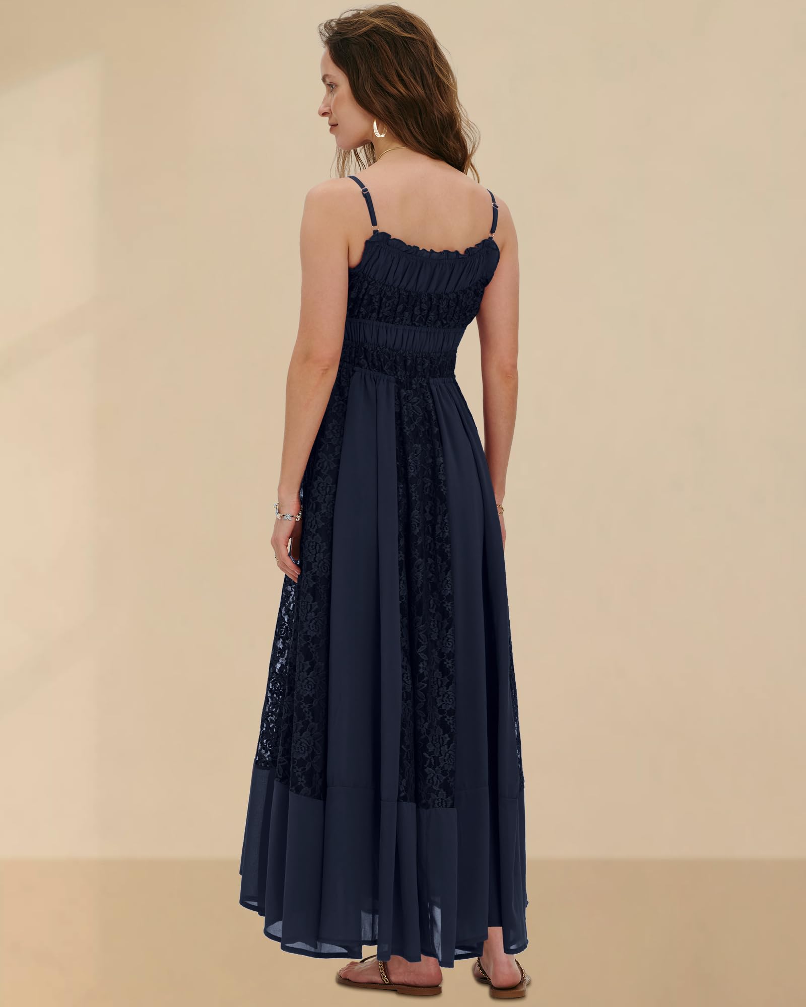 Gacaky Summer Dress for Women Casual Lace Floral Embroidered Bohemian Maxi Dress Flowy A Line Beach Long Dresses