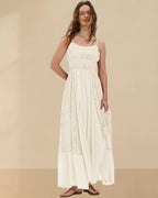 Gacaky Summer Dress for Women Casual Lace Floral Embroidered Bohemian Maxi Dress Flowy A Line Beach Long Dresses