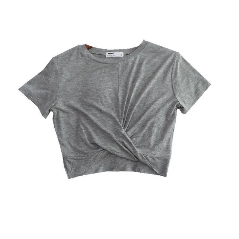 Knotted Cropped Loose-fitting Sporty Casual T-shirt