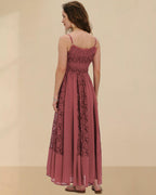 Gacaky Summer Dress for Women Casual Lace Floral Embroidered Bohemian Maxi Dress Flowy A Line Beach Long Dresses
