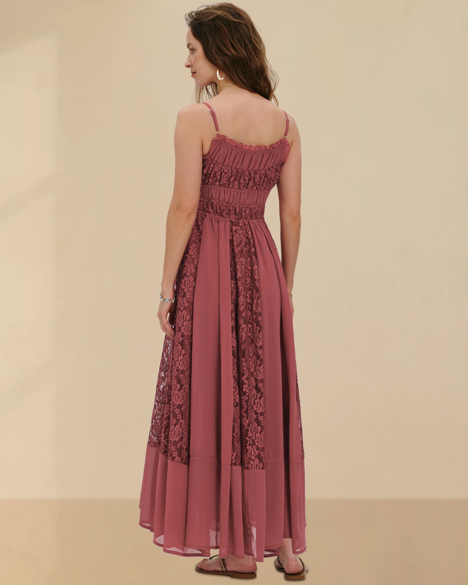 Gacaky Summer Dress for Women Casual Lace Floral Embroidered Bohemian Maxi Dress Flowy A Line Beach Long Dresses