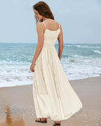 Gacaky Summer Dress for Women Casual Lace Floral Embroidered Bohemian Maxi Dress Flowy A Line Beach Long Dresses
