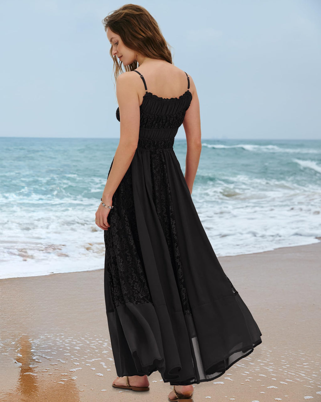 Gacaky Summer Dress for Women Casual Lace Floral Embroidered Bohemian Maxi Dress Flowy A Line Beach Long Dresses