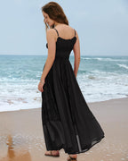 Gacaky Summer Dress for Women Casual Lace Floral Embroidered Bohemian Maxi Dress Flowy A Line Beach Long Dresses