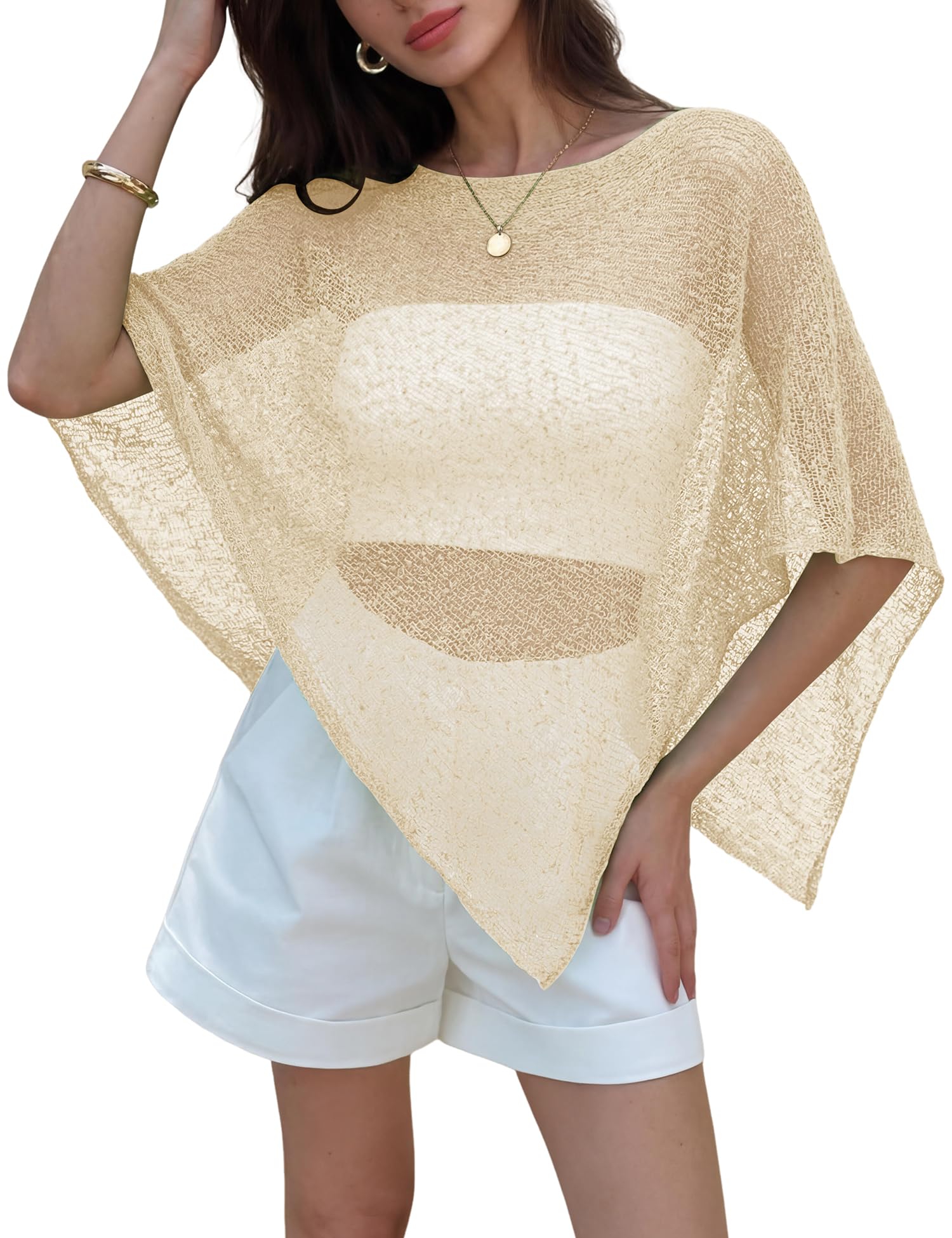 LOMON Womens Sheer Poncho Shrug Bolero Lightweight Knit Crochet Shrug Mesh Cover Up Summer 2026