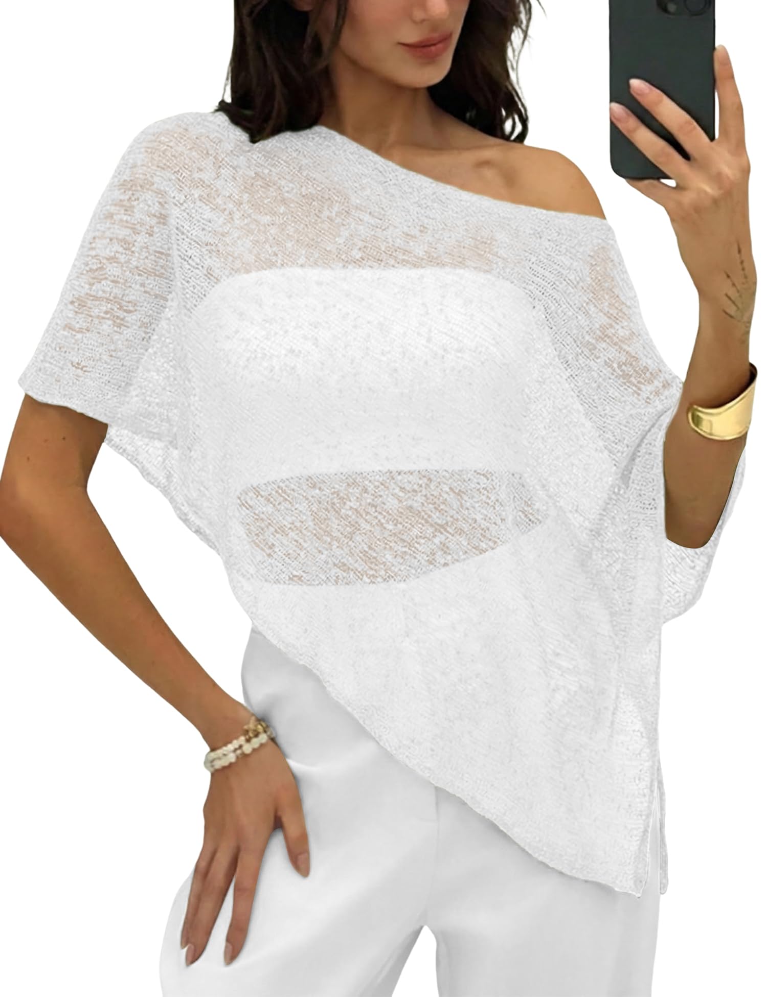 LOMON Womens Sheer Poncho Shrug Bolero Lightweight Knit Crochet Shrug Mesh Cover Up Summer 2026