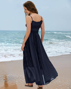 Gacaky Summer Dress for Women Casual Lace Floral Embroidered Bohemian Maxi Dress Flowy A Line Beach Long Dresses