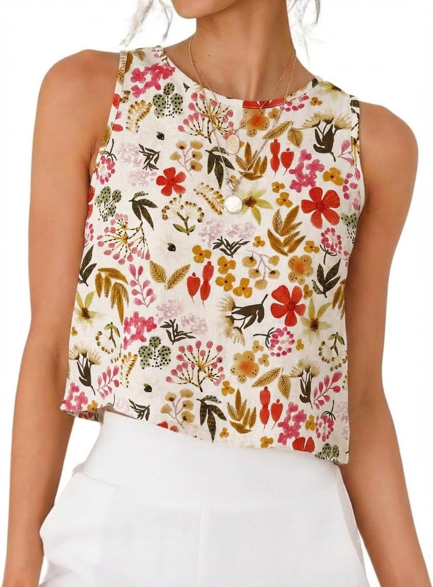 IDEALSANXUN Womens Linen Crop Tank Tops 2026 Spring Summer Sleeveless Tops