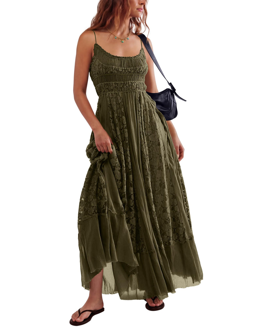 Gacaky Summer Dress for Women Casual Lace Floral Embroidered Bohemian Maxi Dress Flowy A Line Beach Long Dresses