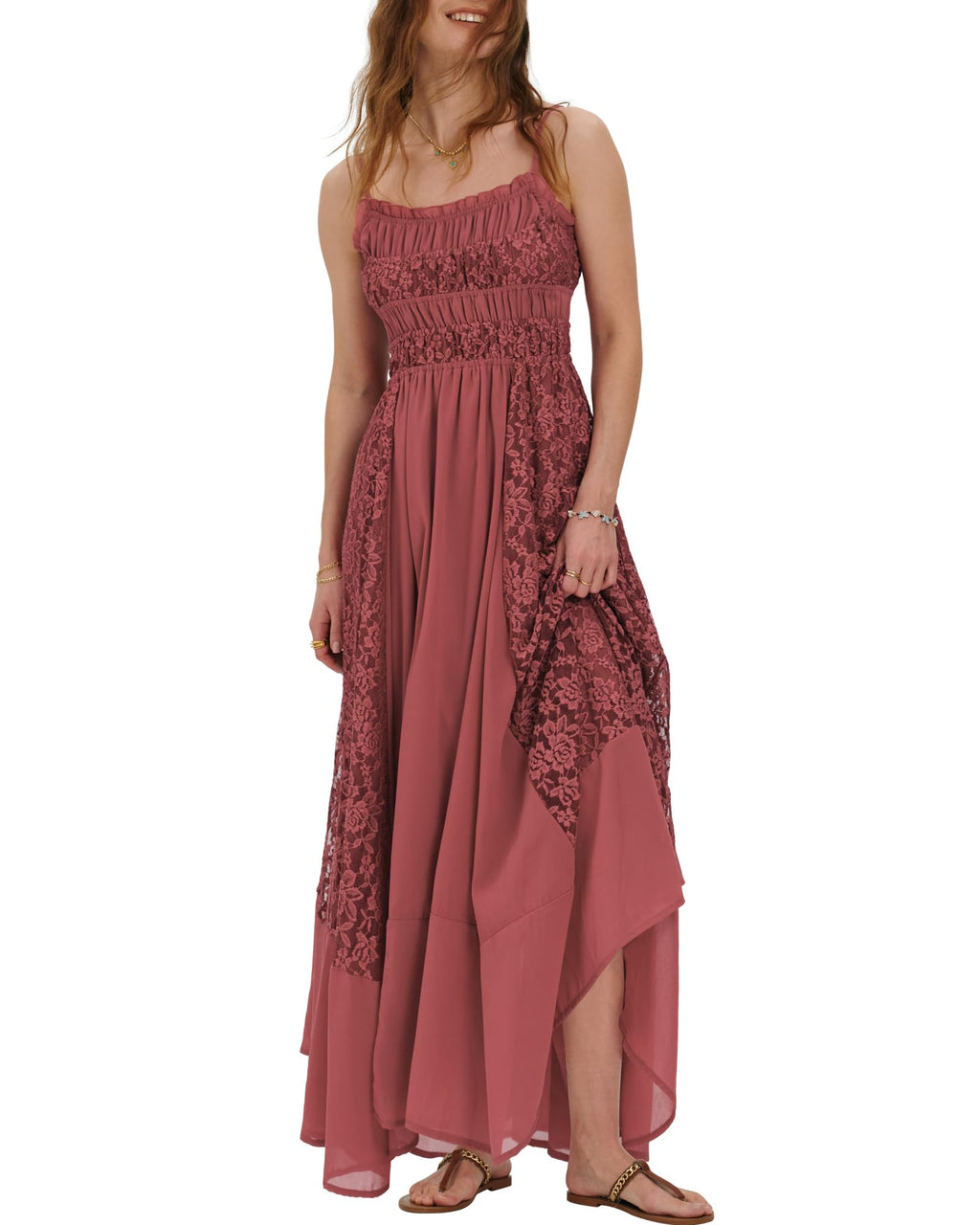 Gacaky Summer Dress for Women Casual Lace Floral Embroidered Bohemian Maxi Dress Flowy A Line Beach Long Dresses