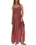 Gacaky Summer Dress for Women Casual Lace Floral Embroidered Bohemian Maxi Dress Flowy A Line Beach Long Dresses