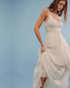 Gacaky Summer Dress for Women Casual Lace Floral Embroidered Bohemian Maxi Dress Flowy A Line Beach Long Dresses