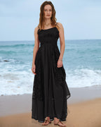 Gacaky Summer Dress for Women Casual Lace Floral Embroidered Bohemian Maxi Dress Flowy A Line Beach Long Dresses